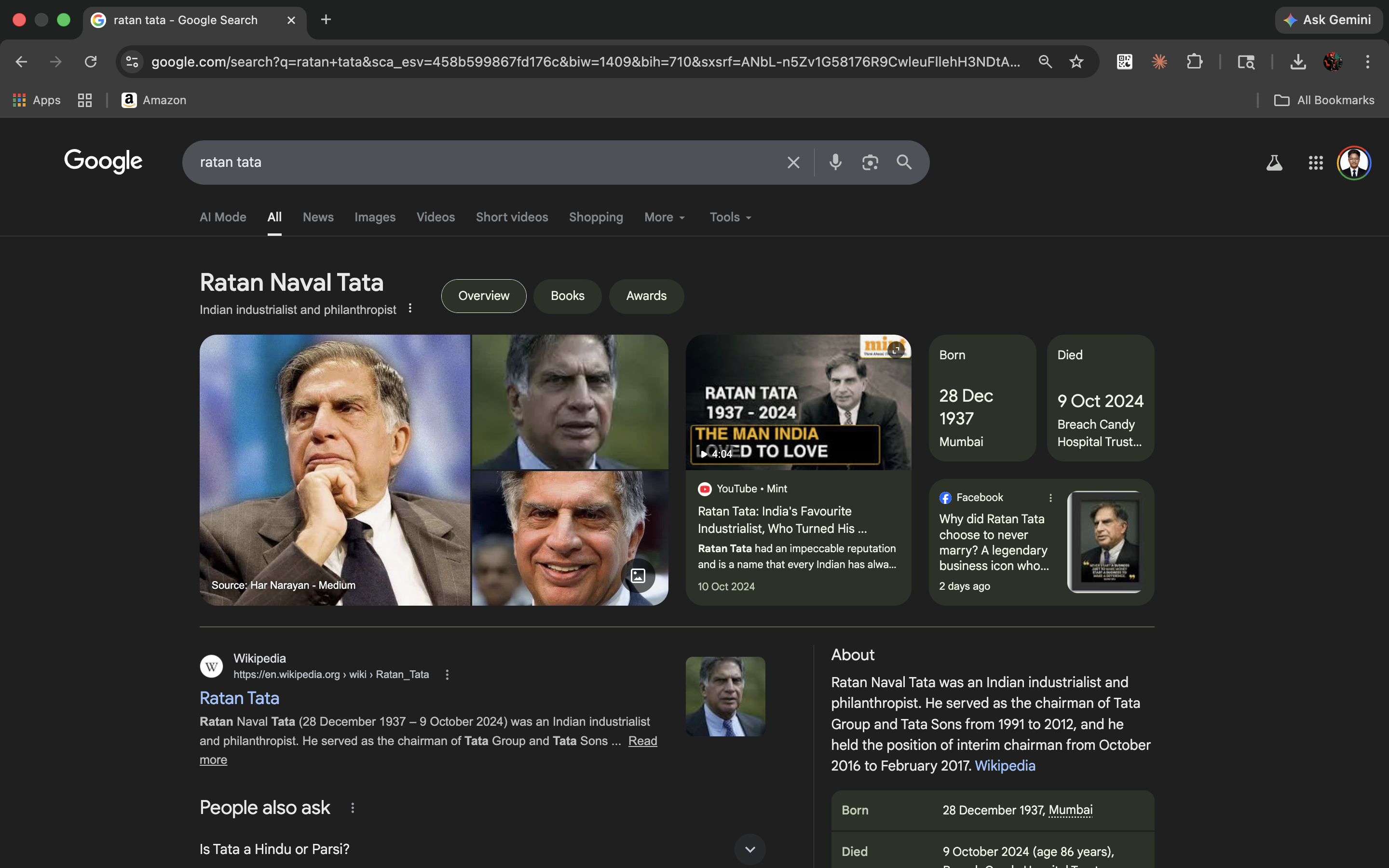 Ratan Tata Google Knowledge Panel