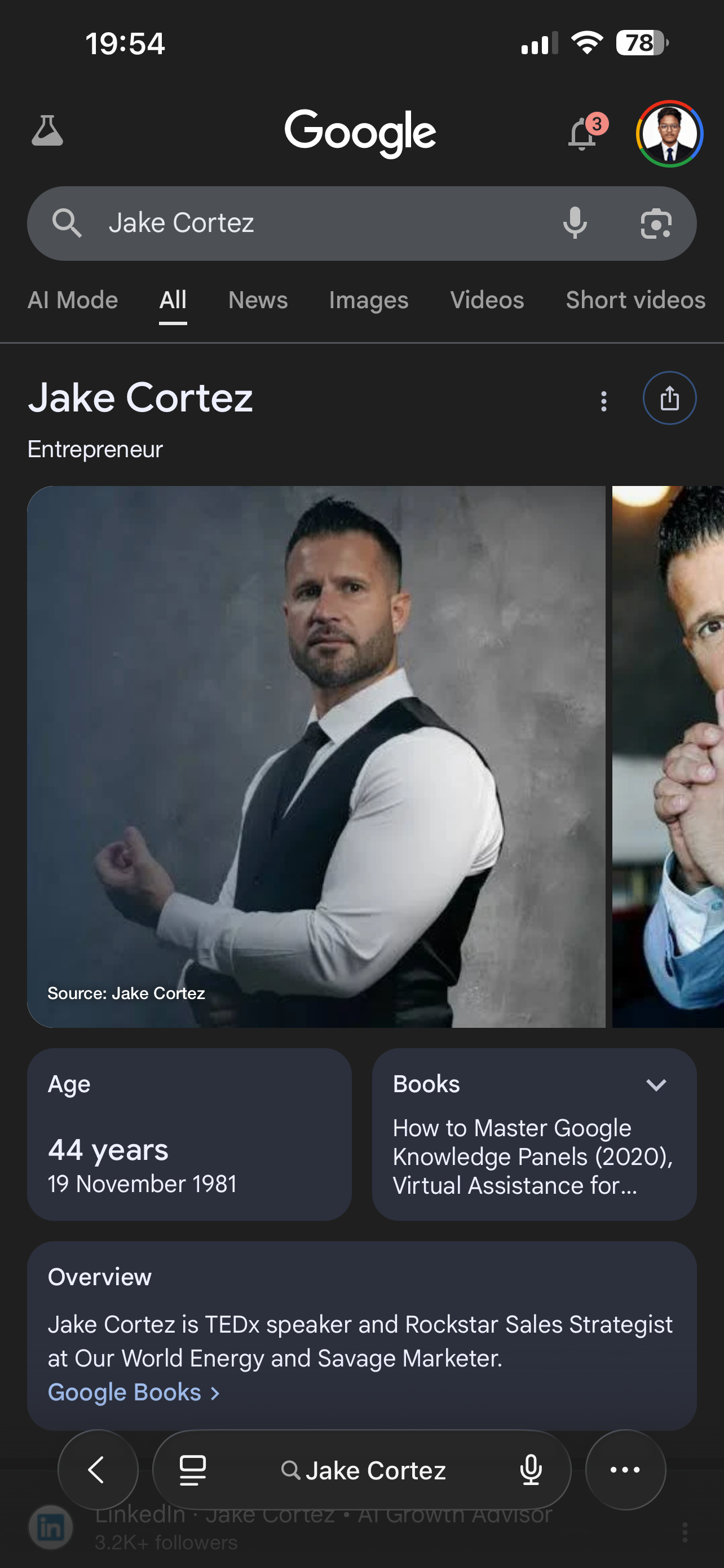 Jake Cortez — after Knowledge Panel built by IAMPLIFY