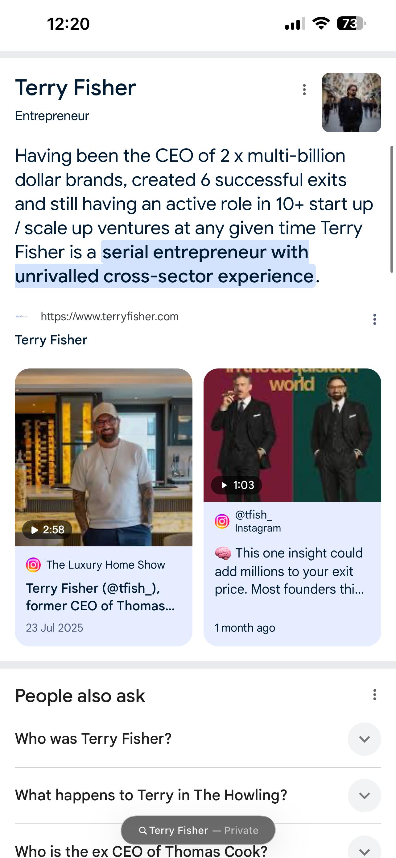 Terry Fisher — after Knowledge Panel built by IAMPLIFY